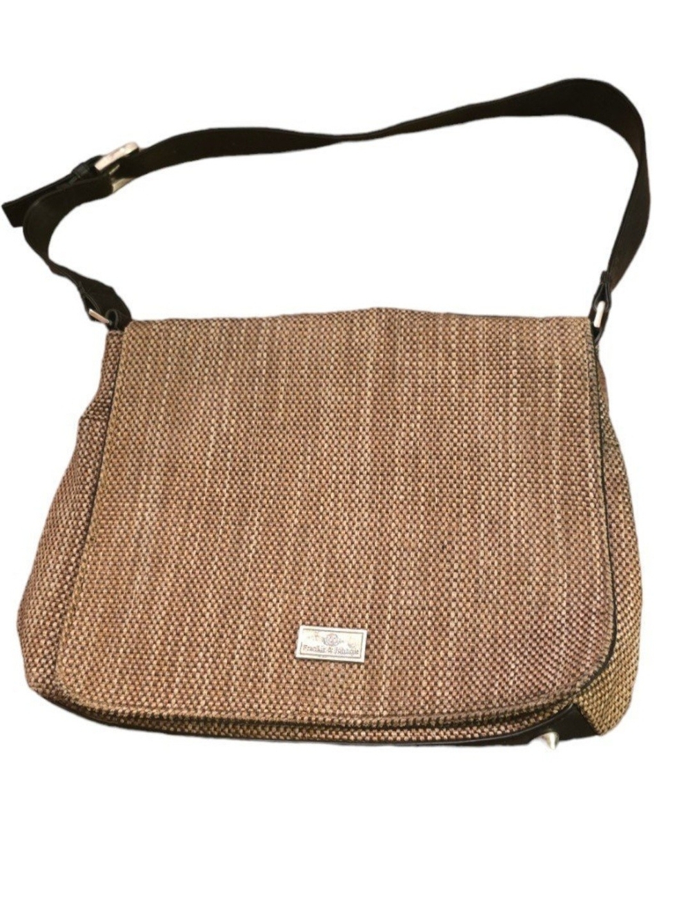 Frankie & Johnnie Woven Tan Crossbody Shoulder Bag Multi Compartment